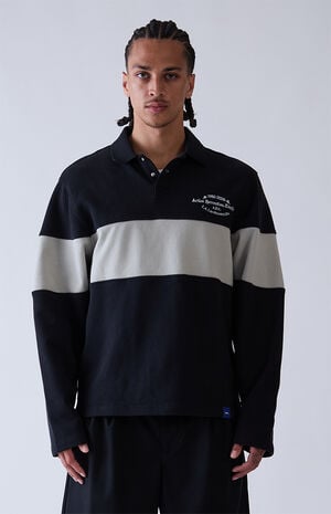 Black Rugby Long Sleeve Polo Shirt image number 2
