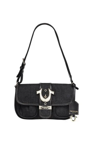 Black Double Pocket Denim Satchel Bag image number 1