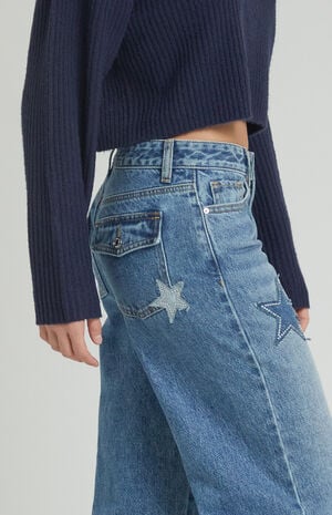 Medium Indigo Rhinestone Star Low Rise Baggy Jeans Medium Indigo Rhinestone Star Low Rise Baggy Jeans image number 4