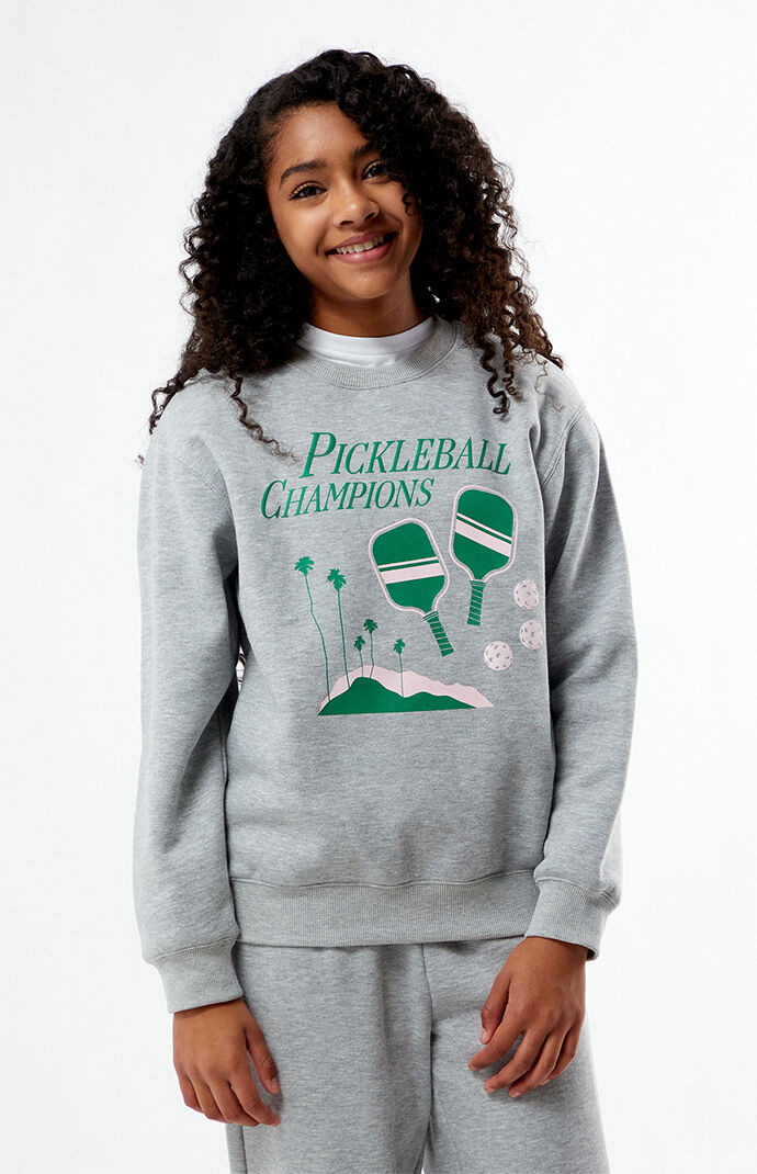 Pacsun Kids Pickleball Champions Heather Grey Crew Neck Sweatshirt