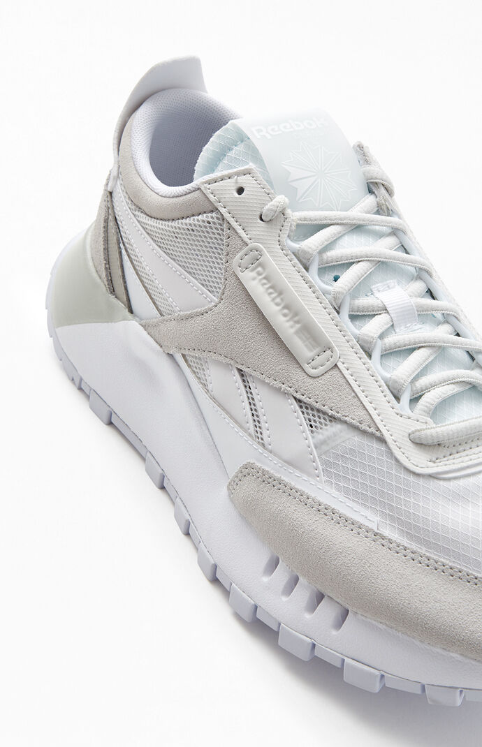 Reebok White and Gray Classic Leather Legacy Shoes at