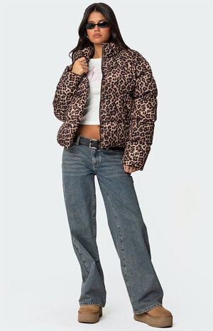 Dalya Leopard Printed Puffer Jacket image number 2