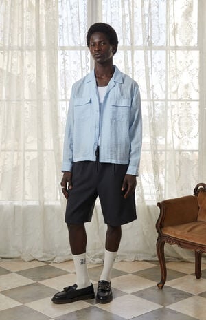 x Pacsun Seersucker Cropped Button Up Long Sleeve Shirt image number 1