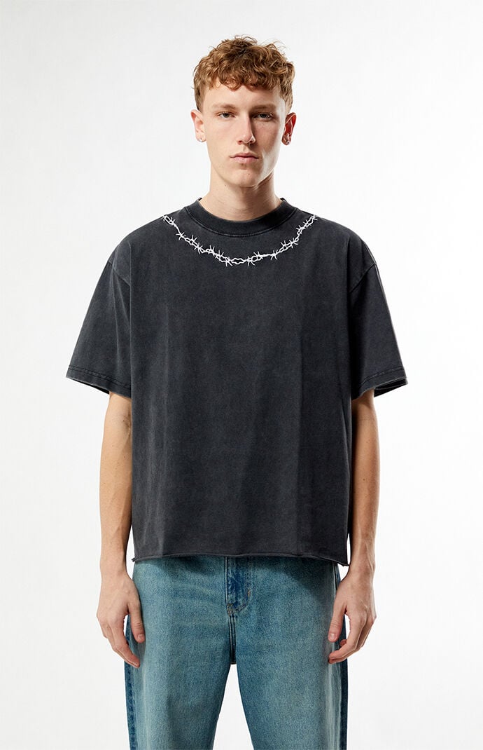 Pacsun Washed Black Barbed Wire Cropped Boxy T-Shirt