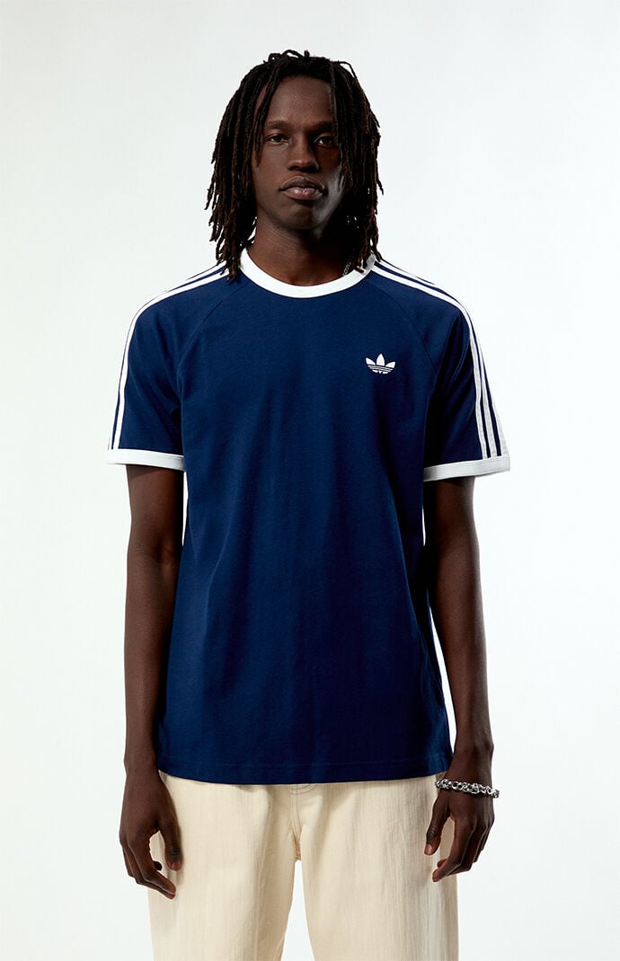 Adidas Men's Navy Three Stripes Ringer T-Shirt - Size Medium