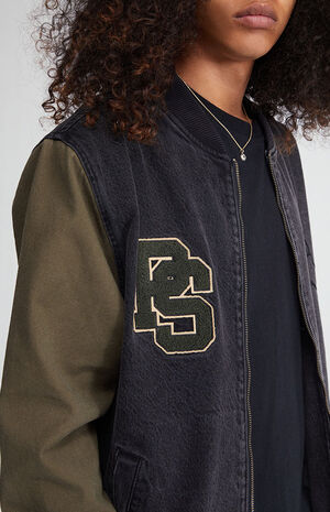 Color Blocked Denim Varsity Jacket image number 2