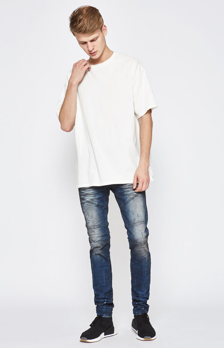 skinny fit men stacked jeans