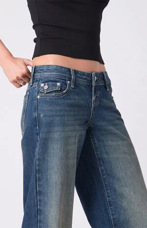 Kaia Ultimate Low Rise Baggy Jeans Button Pocket Tint Dark Blue image number 6