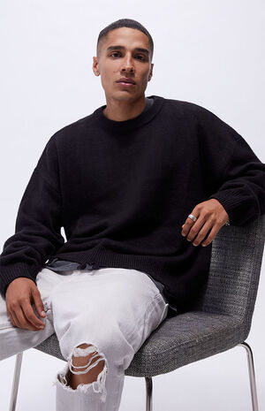 Cropped Distressed Crew Neck Sweater image number 1