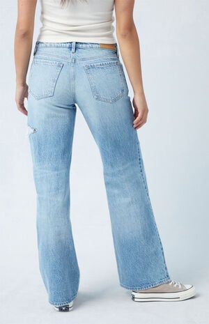 Light Indigo Side Slit Low Rise Girlfriend Jeans image number 3