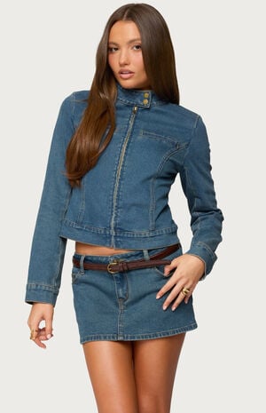 Josiee Stretchy Denim Moto Jacket image number 1