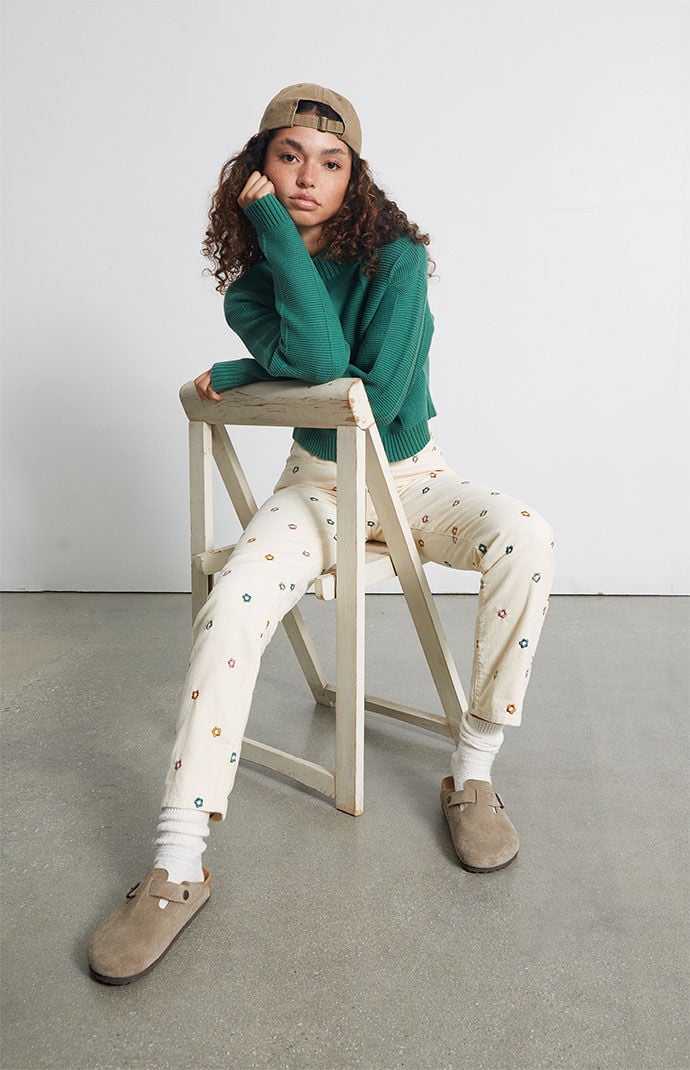 PacSun Flower Embroidered Corduroy Mom 