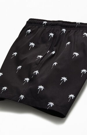Recycled Black Palm 14" Swim Trunks image number 4