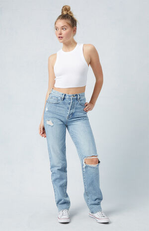 Light Indigo Ripped Dad Jeans image number 4