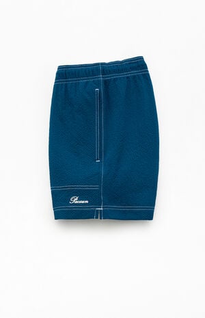 Blue Solid Seersucker 4.5" Swim Trunks image number 3