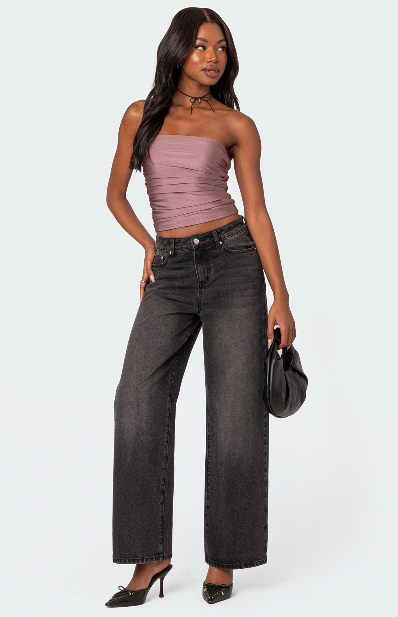 Edikted Maxeen Shiny Gathered Tube Top | PacSun