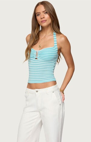 Lovina Textured Striped Halter Top image number 2