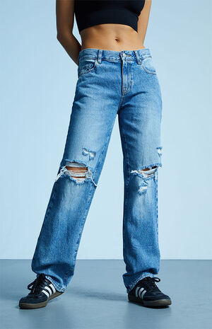 Eco Light Blue Ripped Boyfriend Jeans image number 2
