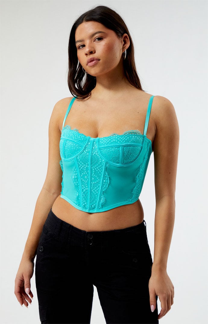 LA Hearts Lace Trim Mesh Corset Top | Pacsun