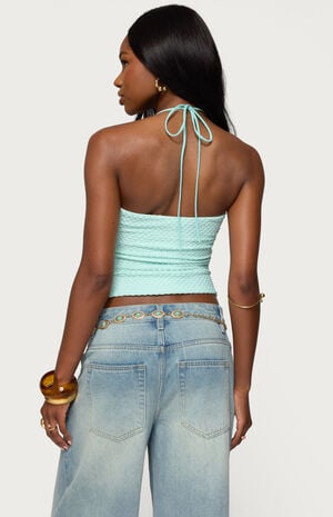 Zoee Twisted Textured Halter Top image number 3