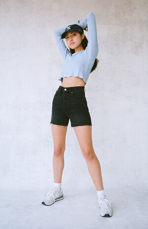 Black '90s Girlfriend Denim Shorts image number 4