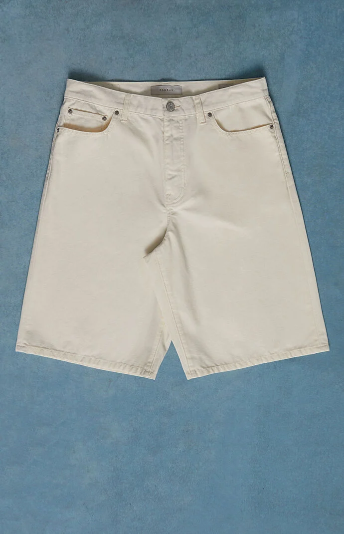 Pacsun Austin Extreme Baggy Denim Shorts Patch Cream