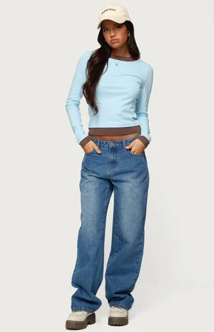 Contrast Layered Look Long Sleeve T-Shirt image number 5