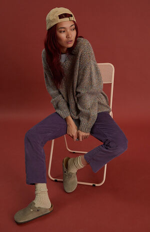 Purple Corduroy High Waisted Straight Leg Jeans image number 4