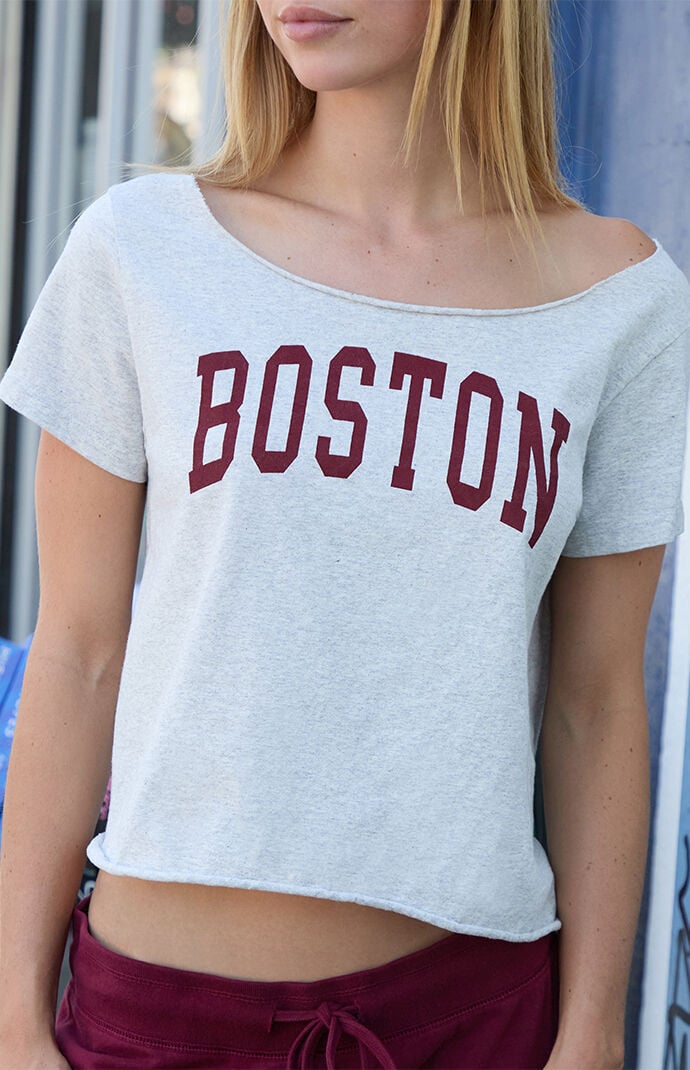 John Galt Light Gray Robyn Boston Short Sleeve Off-The-Shoulder Top
