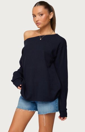 Damari Off Shoulder Oversized Waffle Top image number 2