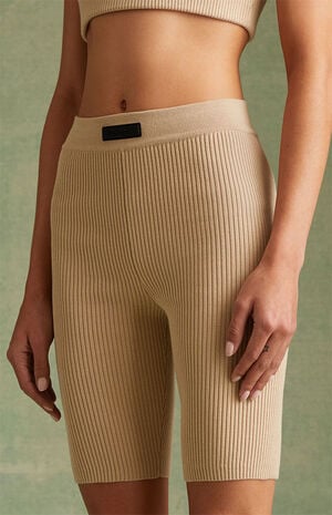 Women's Gold Heather Sweater Knit Biker Shorts image number 5