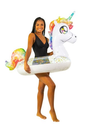 Inflatable 40" Glitter Unicorn Pool Tube image number 1