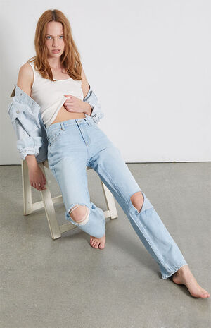 Eco Light Blue Cutout Boyfriend Jeans image number 1