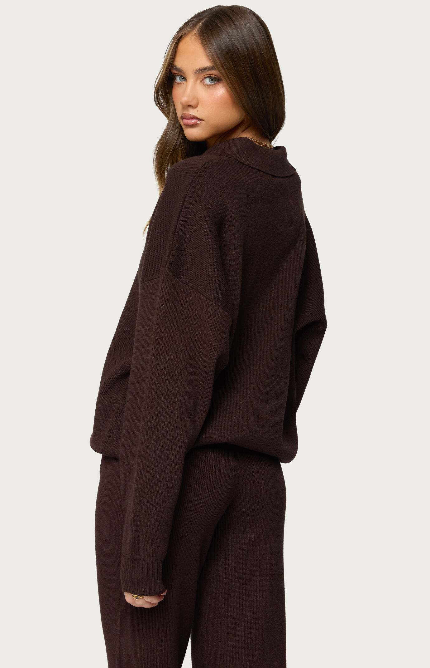 Edikted Lorie Oversized Knit Polo Sweater