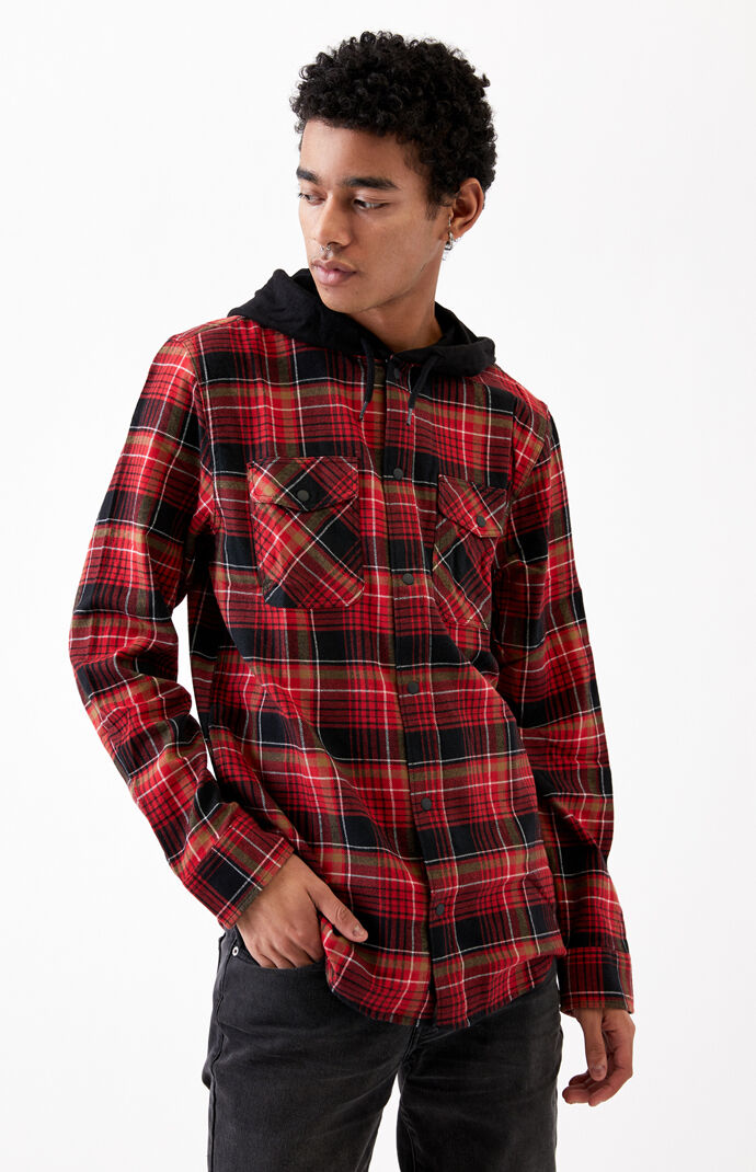 Black & Red Parkway Hooded Plaid Flannel Shirt