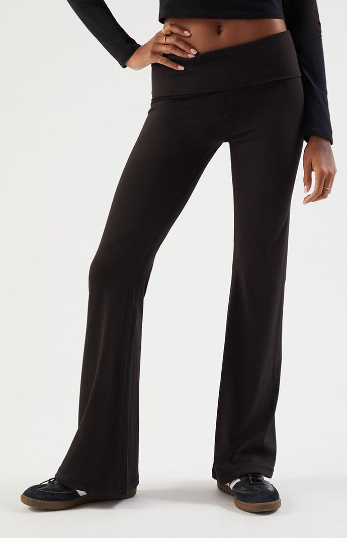 PAC 1980 PAC WHISPER Black Active Fold Over Waistband Flare Yoga Pants PacSun