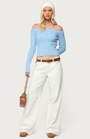 Taniza Off Shoulder Cable Knit Sweater image number 5