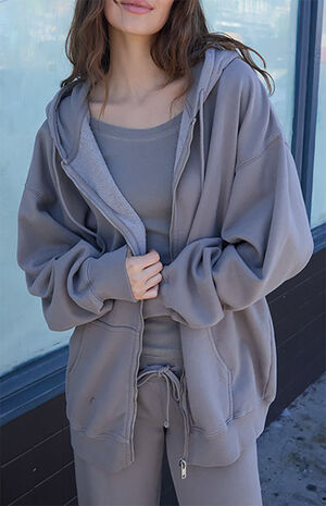 Light Gray Christy Full Zip Oversized Hoodie image number 2