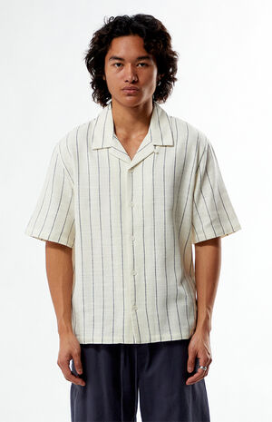 White & Blue Striped Oversized Camp Shirt image number 1