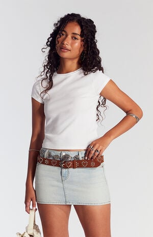 Light Indigo Low Rise Denim Micro Skirt