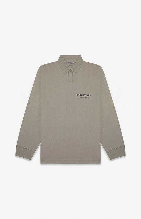 Essentials Taupe Long Sleeve Polo Shirt