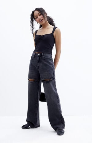 Cali Black Bow Baggy Boyfriend Jeans
