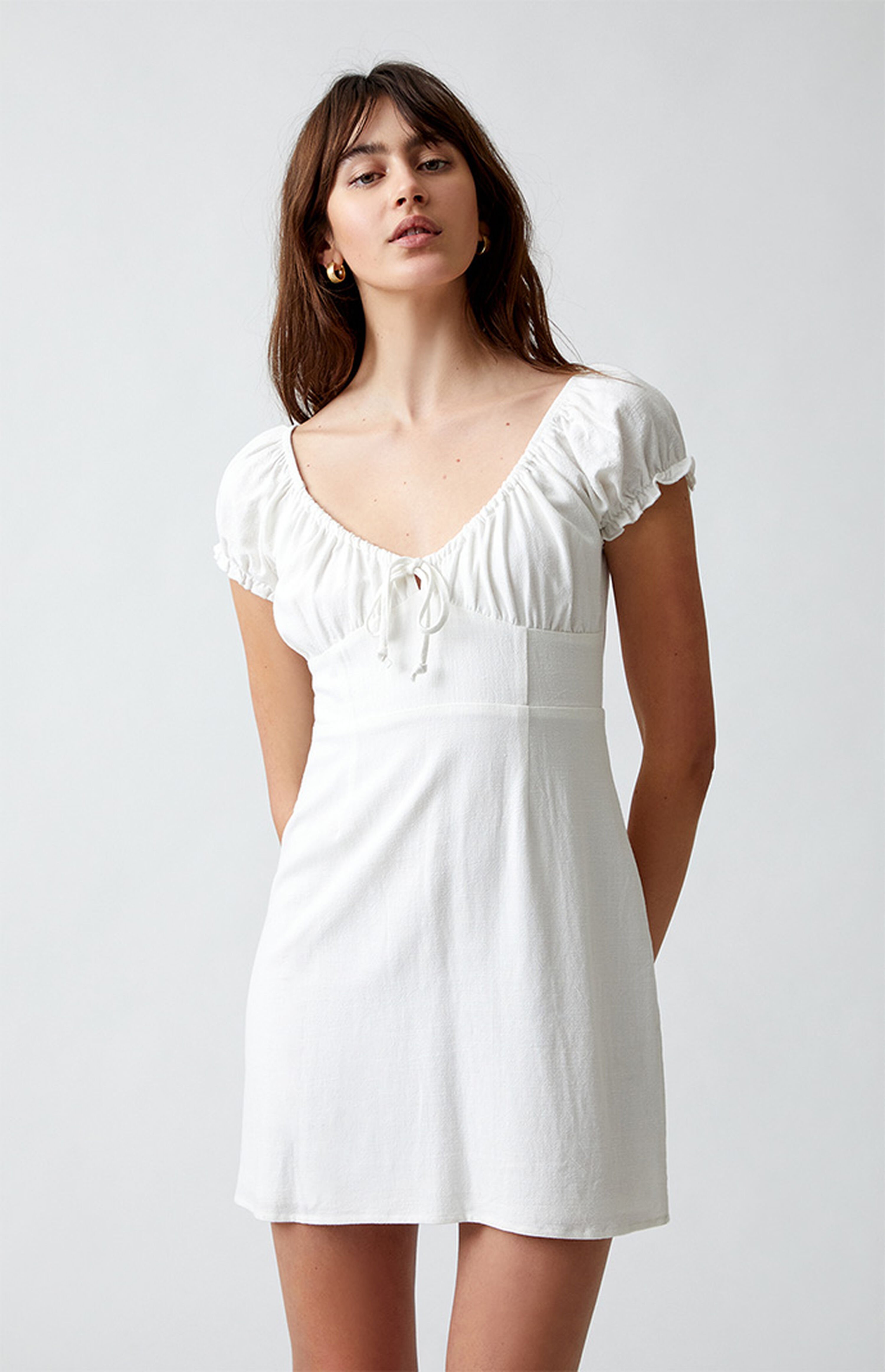 LA Hearts Tie Front Linen Mini Dress