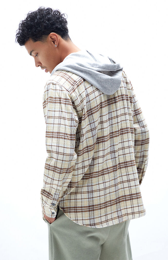 PacSun Tan Plaid Hooded Flannel Shirt PacSun
