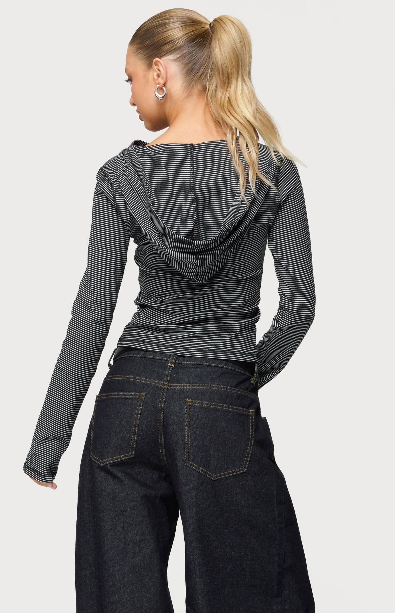 Edikted Damson Striped Hooded Henley Top