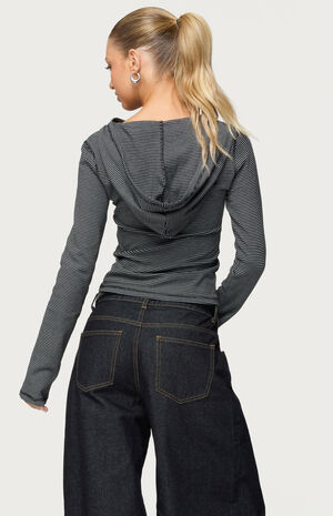 Damson Striped Hooded Henley Top image number 3