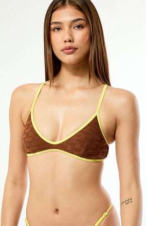 Brown Textured Yara Crossback Bralette Bikini Top image number 3