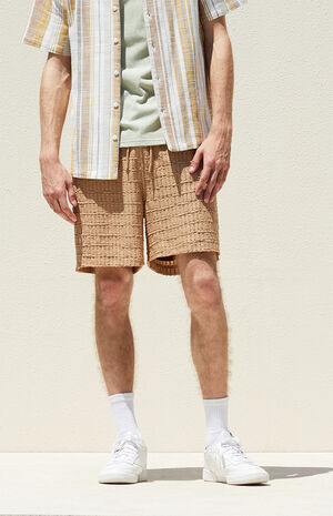 Brown Textured Shorts image number 3