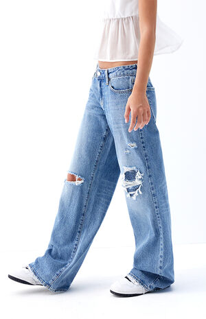 Casey Medium Indigo Ripped Low Rise Baggy Jeans image number 3