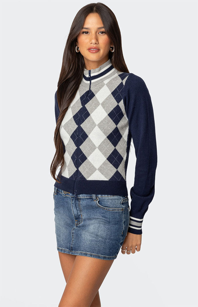 Edikted Madisen Argyle Knit Cardigan | Pacsun